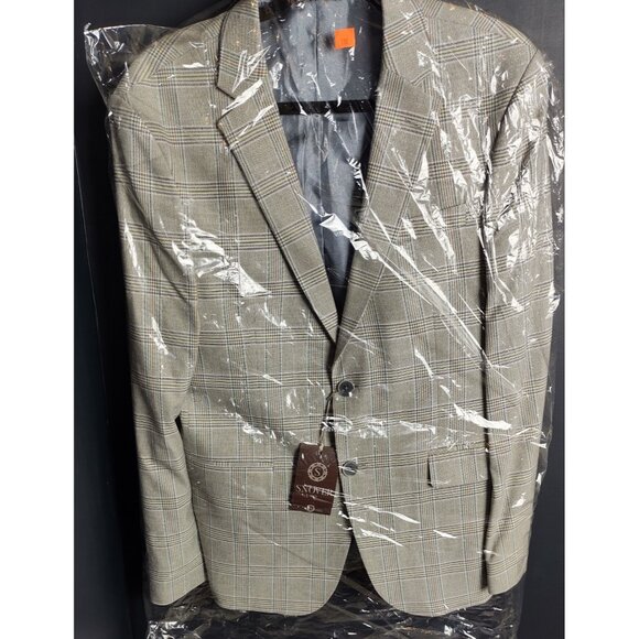 Snover Light Grey Check Blazer Men's Size 40 Modern Tailored Jacket - Picture 1 of 13
